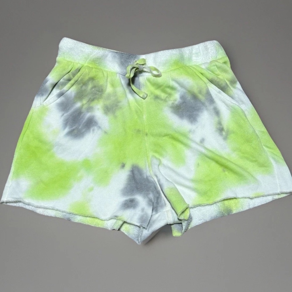 Free People Kelly Washed Tie Dye Shorts Green Gray White Fleece Lounge Size XS